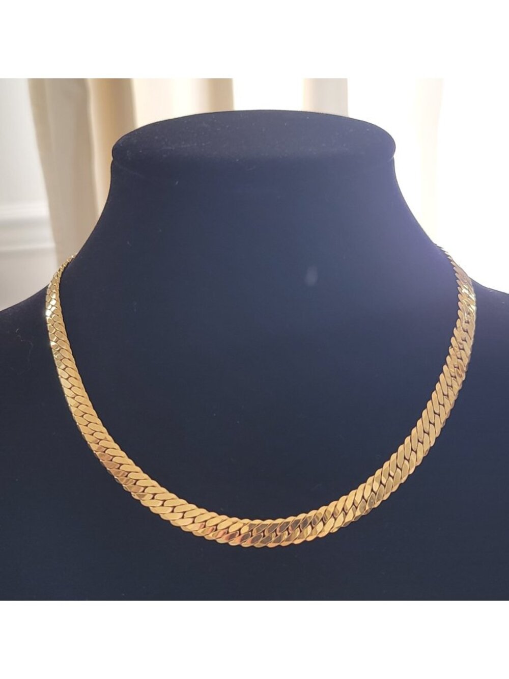Vintage Napier Gold Tone Flat Herringbone Chain Necklace 18" Signed
